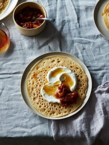 Moroccan Crêpes with Spiced Fruit Compote