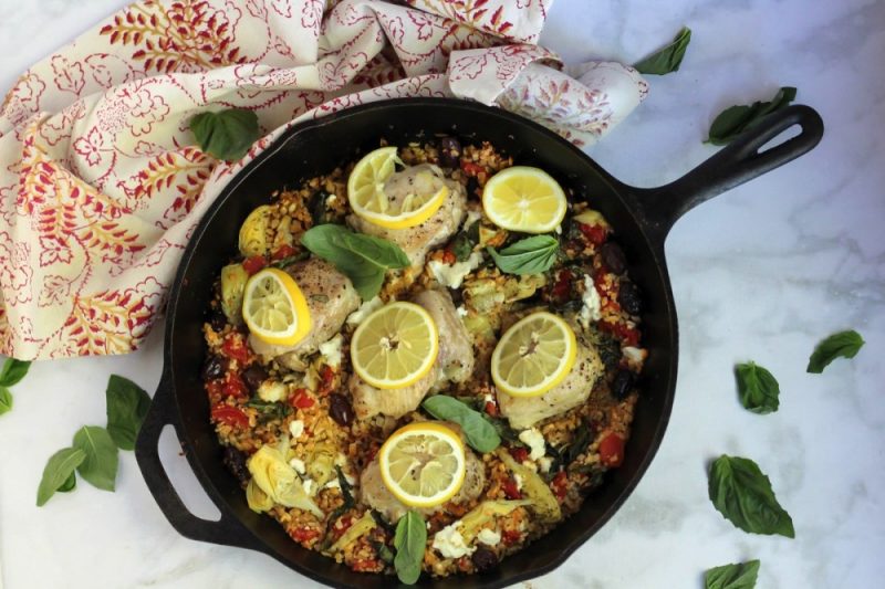 Chicken with Mediterranean cauliflower rice