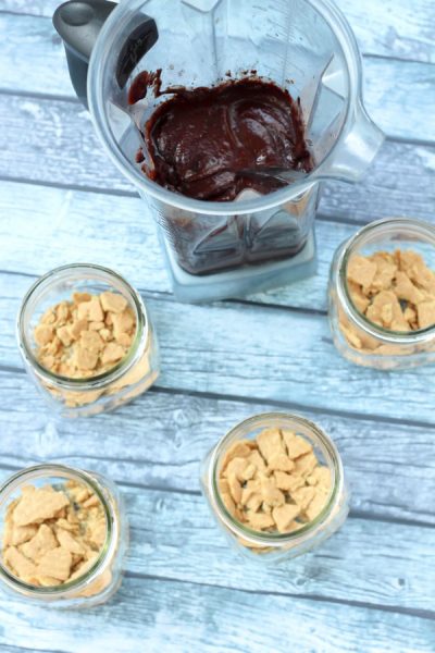 S’mores in a jar with vegan chocolate mousse