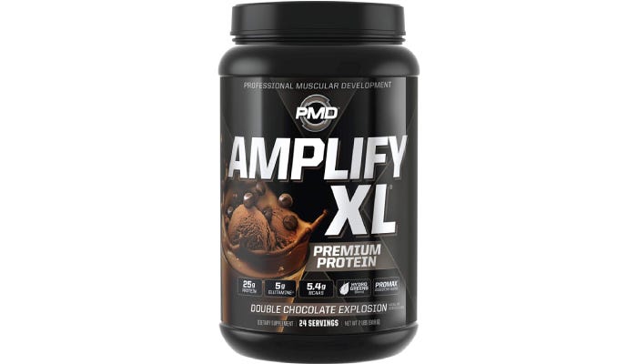 a large container of PMD Amplify XL protein powder