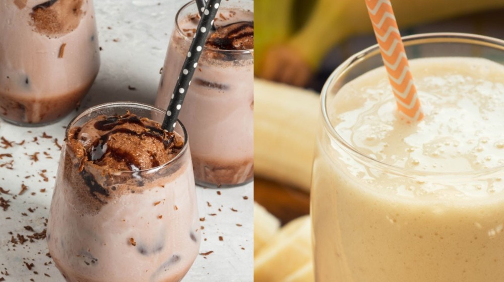 Chocolate and banana protein shakes.