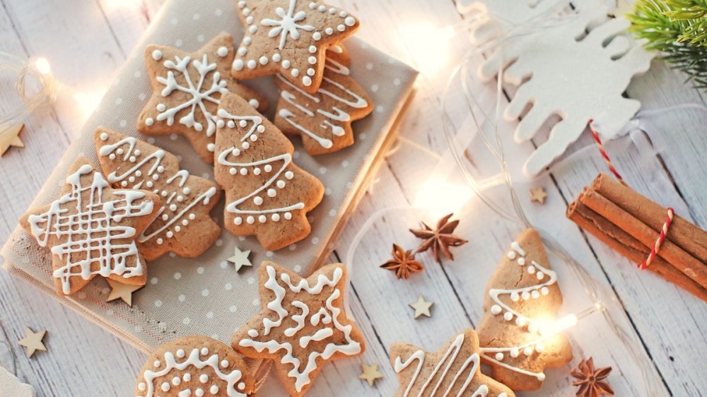 Christmas cookies on a white table.