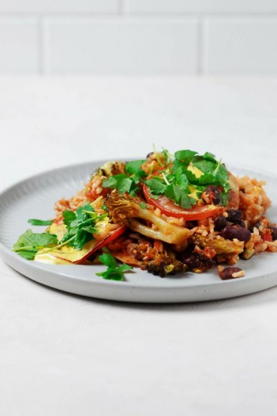 Vegan Brown Rice Casserole with Broccoli and Beans